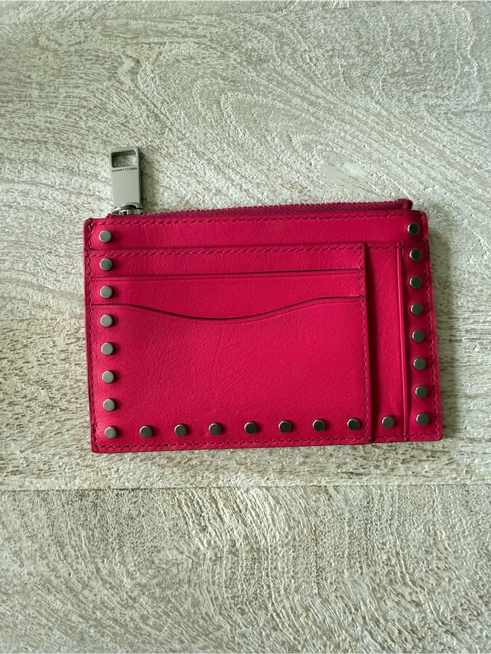 Rebecca Minkoff Hot Pink Studded Leather Card Holder Wallet
